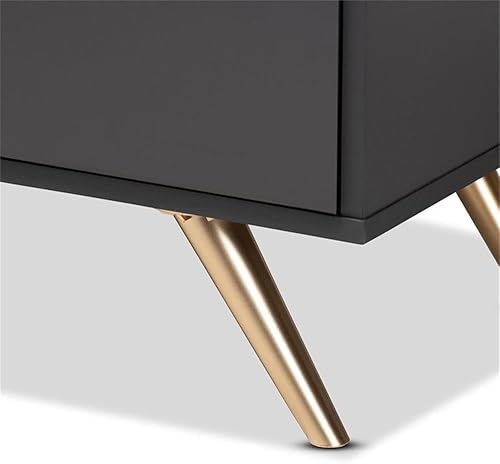 Miniatura 8 de Baxton Studio Kelson - Cómoda moderna y contemporánea con 5 cajones de madera con acabado gris oscuro y dorado