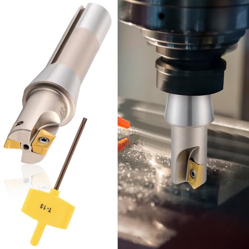 Duraaamo R8 Shank Indexable End Mill 1'' Diameter by 5-27/32'' Oal 90 Degree High Speed Milling Cutter with 2 Aptk1604 Carbide Inserts Industrial Tools