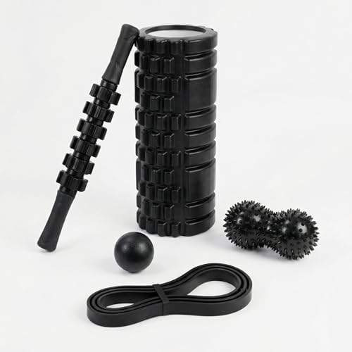 Kit de Liberação Miofascial 6 em 1 com Rolo Massageador, Bastão, Bolas, Faixa de Alongamento e Bolsa...