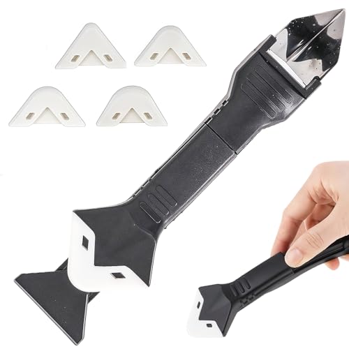 3-in-1 Silicone Caulking Tool Kit, Sealant Remover & Finisher with Replaceable Pads, Grout Scraper for Bathroom, Kitchen, Floor Tile Sealing & Repair
