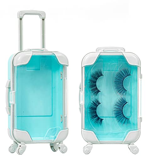 Fake Eyelash Organizer Case Eyelash Extension Mini Suitcase Lashes Organizer Packing Makeup Container Luaage Box For Women Travel 2 Eyelash Tray (Blue) #TOP8