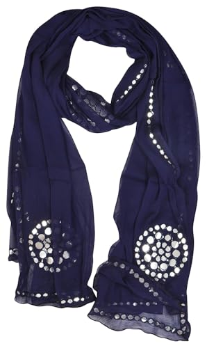 Image of YOUTHQUAKE Plastic Mirror Work Embroidered Chiffon Dupatta for Women & Girls
