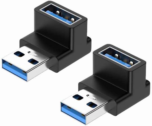 USB3.1 90 Degree Adapter, 2 Pack 3.1 USB Male to Female Right Angle Extension Adapter, Type A to USB-A Coupler Adapters for Hard Drive, keyboard, Laptop, Support 3A Charging OTG Data Transfer