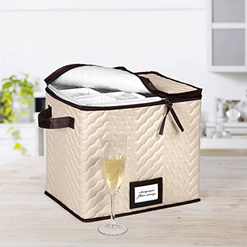 Hold N’ Storage Wine Glass Storage Box With Dividers – Holds 12 Champagne Flutes Up To 10” H – Protects Fine China - Durable Quilted Microfiber Bin With Dividers And Carry Handles. #TOP4