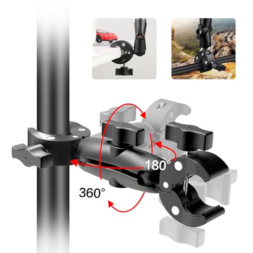 Image of Super Clamp Dualheads Crab Clamp, Action Camera Mount Crab Plier Clip Bracket Magic Arm 360 Rotation Double Ball Head Umbrella Mount for Motorcycle /Cross Bars /Photography Light Stand /Photo Boom Stand