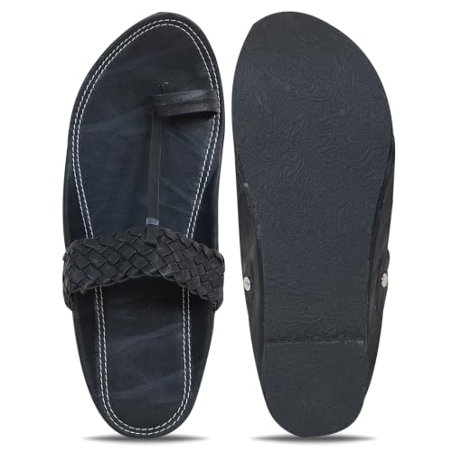 Image of Ethnic Black Sandals For Boys & Men, Comfortable Men's Rajasthani Slippers,