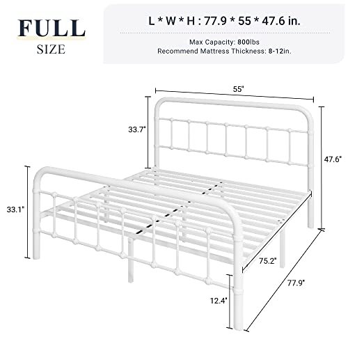 Image of Allewie Full Size Metal Platform Bed Frame with Victorian Style Wrought Iron-Art Headboard /Footboard, No Box Spring Required, White