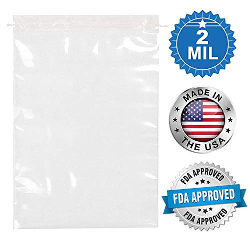 APQ Pack of 50 Clear Drawstring Bags 12 x 16. Clear Plastic Travel Bags 12x16. Thickness 2 mil. Travel Plastic Bags for Packing and Storing. Ideal for Industrial and Business Applications.