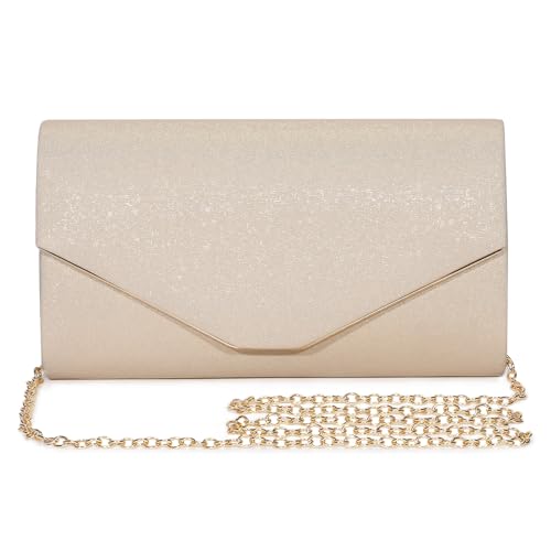 BAIGIO Damen Clutches Leder Elegant Abendtasche PU Brauttasche Silber Clutch mit Abnehmbarer Kette Formal Handtasche fur Hochzeit Party Prom