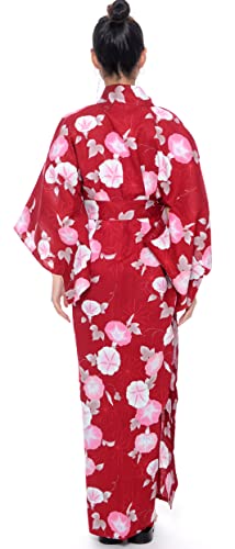 Kimura Jitsugyo Women\'s Kyoto Traditional Easy Wearing Kawaii Yukata Robe(Japanese Casual Kimono) Red & Morning Glory Set 2 Medium Woman
