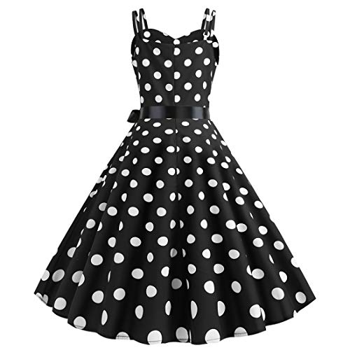 IDOPIP Women's Vintage 1950s Retro Rockabilly Audrey Dress Polka Dot Sleeveless Cocktail Evening Party Swing Dress with Belt - Image 4
