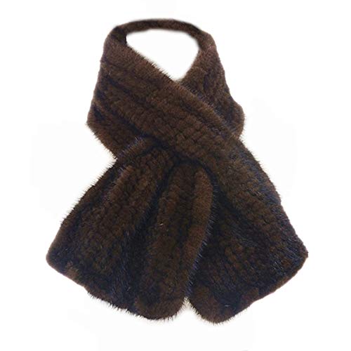 DTLDYG Femme Forrure Echarpe Vraie Fourrure de Vison Tricoté Écharpe Hiver Chaud (Marron)