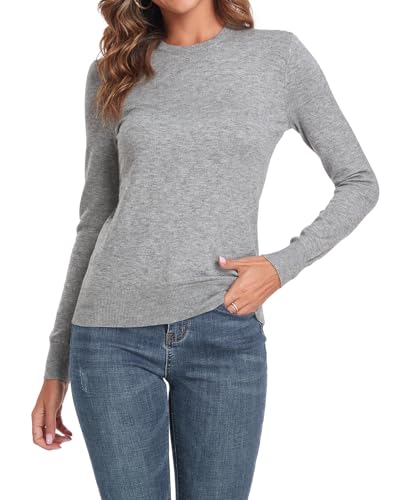 Image of QUALFORT Women's 100% Cotton Sweater, Basic Lightweight Long Sleeve Pullover