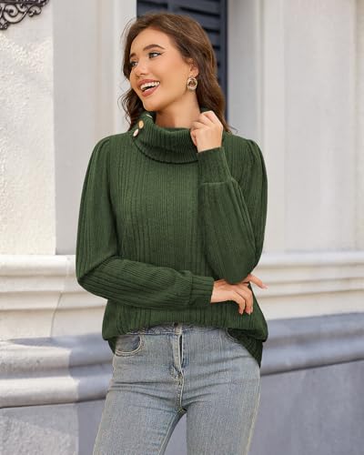 Bulotus Women's Turtleneck Tunic Sweaters Long Sleeve Ribbed Knit Comfy Loose Casual Fall Sweater