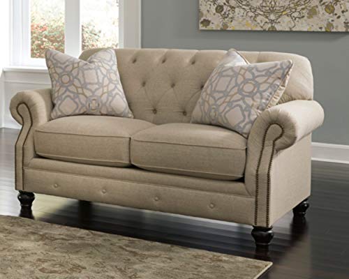 Signature Design by Ashley - Kieran Traditional Diamond Tufted Back Loveseat w/ 2 Pillows, Beige