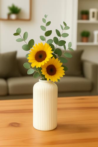 Image of Decorative Glass Vase for Flower Plants | Clear Glass vases for Home Decor | Glass vase for Living Room (White vase)
