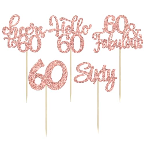 30Pcs Happy 60th Birthday Cupcake Toppers Rose Gold Glitter Sixty Cake Toppers Cheers to 60 Years Old Birthday Cupcake Picks for 60th Birthday Anniversary Party Cake Decorations Supplies - Image 2