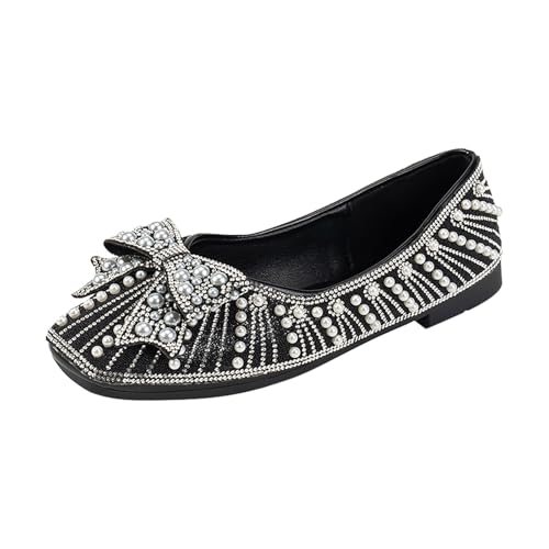 Ballerine pour femme - Élégantes - Perles - Strass - Chaussures de danse plates - Talons hauts tendance avec nœud - Chaussures de danse confortables pour...