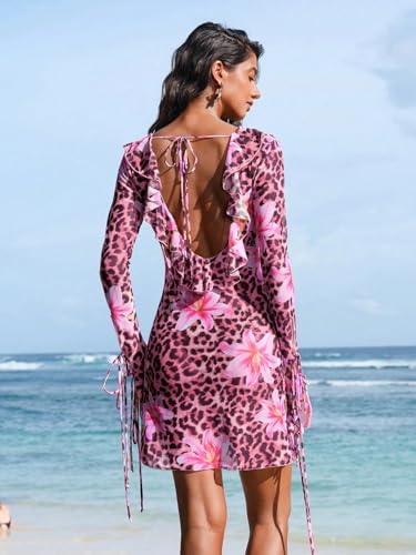 Image of ZAFUL Womens Swimsuit Cover Up Dress Off Shoulder Hollow Coverup Bathing Suit Mesh Swim Beach Dress