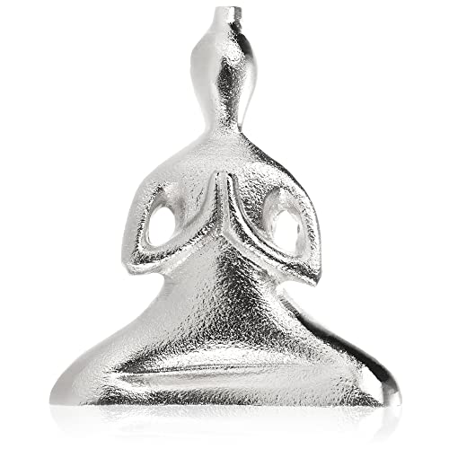 com-four® Figura Decorativa Meditación – Escultura Yoga en Metal – Figura Decorativa Espiritual Moderna, Elegante Adorno Plateado para Salón, Dormitorio y Oficina (Color Plata - Buda)
