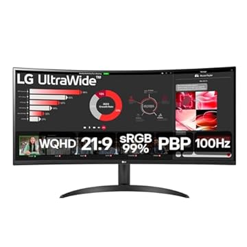 Monitor LG UltraWide Curvo - Tela VA de 34”, WQHD 3440 x 1440, 21:9, sRGB 99%, HDR10, PBP, OnScreen Control, Modo Leitura e Flicker Safe, 100Hz, AMD FreeSync™ - 34WR50QC-B
