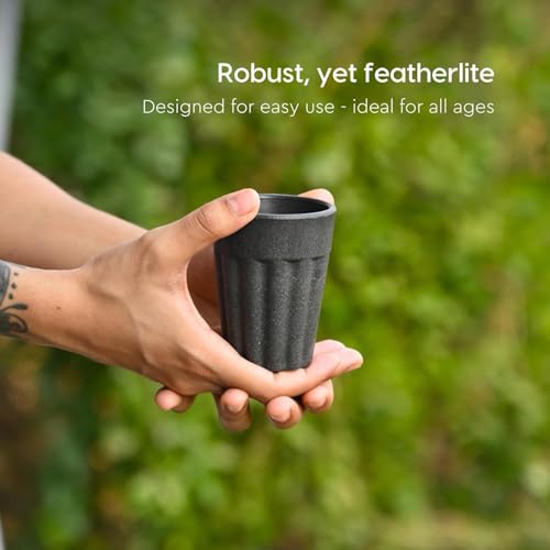 Image of Set of 6 Eco-Friendly Cutting Chai Cups | 100ml Reusable Coffee & Tea Cups | Rice Husk & Bamboo Fiber | Microwave & Dishwasher Safe | Hot & Cold Beverages (Charcol Color)