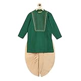 Boys Silk Embroidered Diagonal Yoke Kurta Set - (Green, 3-6 Months)