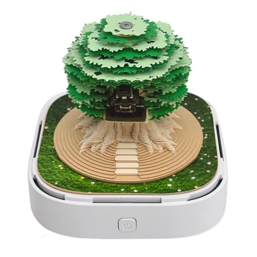 時計カレンダー 3D 2026、ライト付き3Dアートメモパッド、絶妙な木型の紙の彫刻メモ帳、クリエイティブで切り離せるノンスティック付箋、同僚の友人へのクリスマスギフト