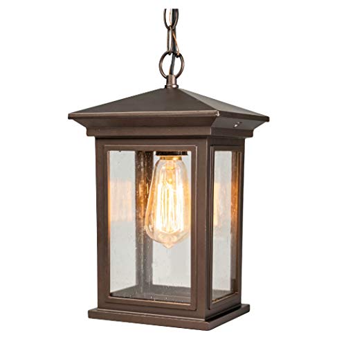 Jetima Outdoor Pendant Light Exterior Ceiling Light With Aluminum Finish And Tempered Clear Seeded Glass Oil Rubbed Bronze (Orb) For Entryway, Porch, Doorway #TOP11