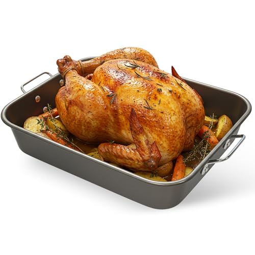 Bandeja para el Horno, Rustidera de Horno Universal, Bandeja de Horno Universal, bandeja para Asar, Antiadherente y libre de PFOA, Apto para temperatura máxima 260 ºC, Asas abatibles, 40 x 28 x 7 cm