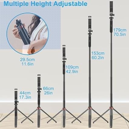 Image of Crystal World Aluminum Selfie Stick Tripod Stand, 71-Inch Extendable, 360 Rotation, Ball Head, Silver, with 1 /4 inch Screw Mount for Camera and GoPro