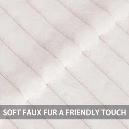 Pack of 2 Faux Fur Christmas Throw Pillow Covers 18x18 Inch, Soft Plush Striped Neutral Couch Pillow Cover, with Velvet Back Modern Home Decor for Sofa Living Room Couch Bed Cream White - Image 4