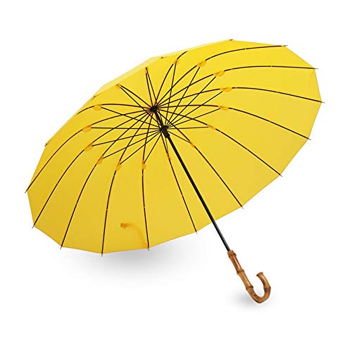 Straight Umbrella Umbrella Fresh Long Handle Umbrella Solid Color Lady Umbrella Bamboo Plain 16 Bone Straight, Yellow