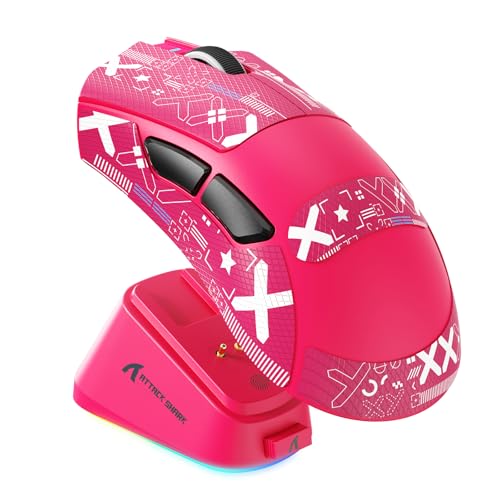 ATTACK SHARK V3 Pro Mouse Gamer Sem Fio Ultraleve 62g com Base de Carregamento Magnética RGB, Sensor 25K DPI, 1000Hz, Bluetooth/2.4G/USB-C, Programável para PC Mac, Fita Vermelha