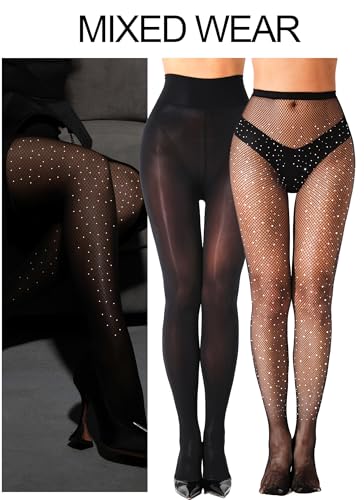 Image of VEBZIN 2 Pairs of Women's Sheer Tights, Fishnet Tights Match Sets Sparkly Tights Sheer Stockings Pantyhose