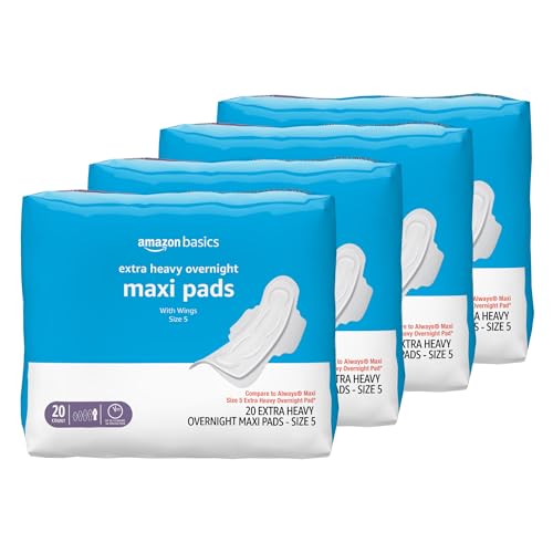 Amazon Basics Thick Maxi Pads with Wings for Periods, Feminine Pads with Leakage Protection, Extra...