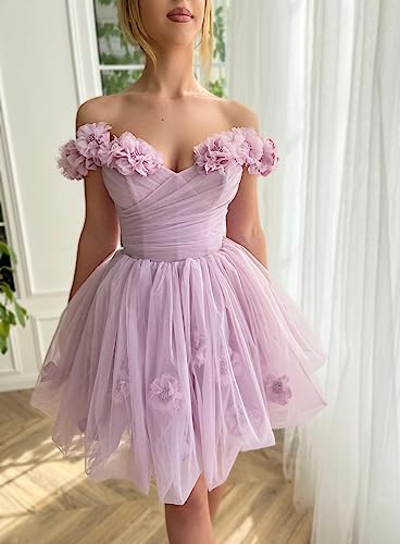 Off The Shoulder Tulle Short Homecoming Dresses for Teens Flowers A Line Cocktail Party Gowns2