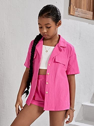 Image of WDIRARA Girl's 3 Pieces Outfit Short Sleeve Button Front Shirt with Camisole and Shorts Set