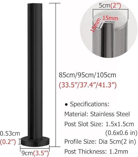 Poste de barandilla de vidrio de 105 cm y conector de acero inoxidable para patios 3