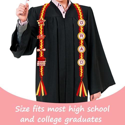 Image of Graduation Leis Class of 2026 Decorations, Handmade Double Braided Graduation Ribbon Leis with Glitter Pins for Him Her High School College Congrats Party Supplies (Red & Gold)
