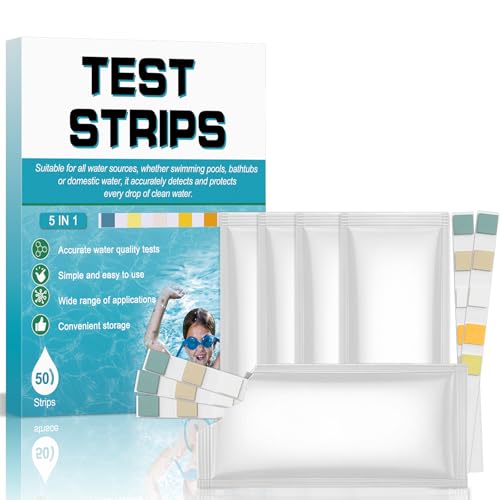 Pool Test Strips 5 in 1 Accurate Swimming Pool Water Test Kit for pH Free Chlorine Bromine Total Alkalinity & Hardness - Easy-to-Read Color Chart for Hot Tub Spa & Above Ground Pool - 50 Count