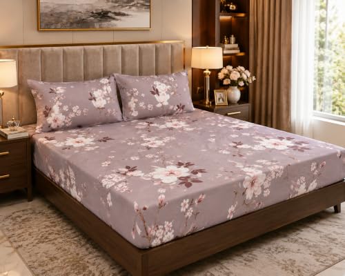 Image of King Size Fitted Bedsheet 75 inchx80 inch with 2 Covers-Pink