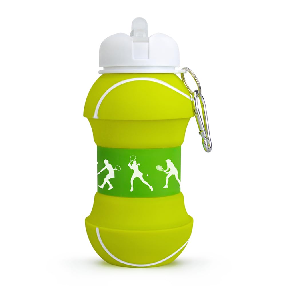 YverLand Foldable Tennis Water Bottle for Boys and Girls BPA Free | Children's bottle for camping, personalised with your sport. Compact water ball for cheap and original gift