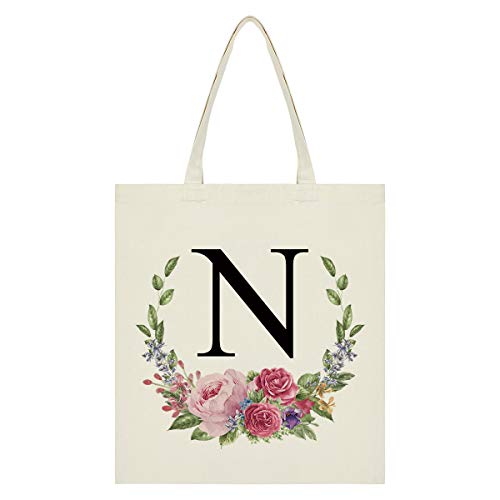 Homlouue Personalized Tote Bag Floral Initial Canvas Tote Bag Bridesmaids Bags for Women,...