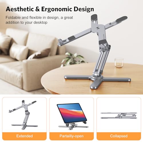 Image of OMOTON 360 Rotating Laptop Stand Riser for Desk, Ergonomic Foldable Computer Stand Adjustable Height Angles for Collaborative Work, Easy Storage Fit Macbooks,All Laptops up to 16 inches, Space Grey