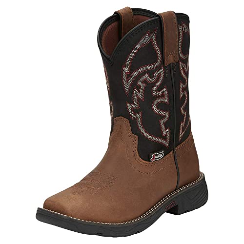 Justin Youth Rush Junior Wide Square Toe Black Cowhide Western Boot