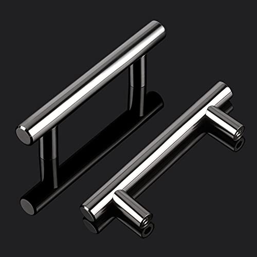 Image of Probrico 30 Pack 3 Inch Polished Chrome Cabinet Handles, 5 Inches Total Length Euro T Bar Handle Pulls, Stainless Steel Kitchen Cabinet Hardware Drawer Pulls