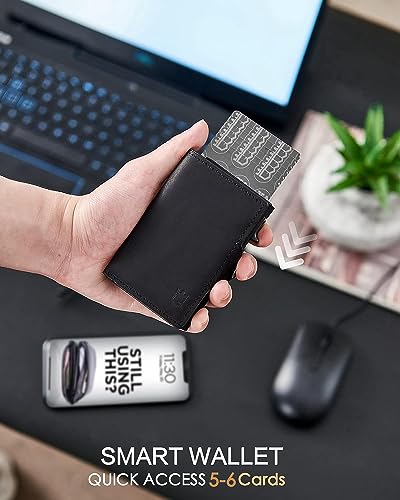 Image of Mens Wallet Card Holder for AirTag, Leather Smart Wallet for Men, Airtag Wallet Pop Up Wallet, RFID Blocking, Slim, Carbon Fiber, Minimalist - 10-14 Card Capacity | ID Window | Cash Slot (Black)
