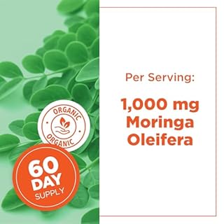 PlantVital Organic Moringa Leaf Capsules - Made in Canada - 1000mg High Potency (500mg per cap) Moringa Pure Capsules for Antioxidant, and Eye Health - Vegan, Non-GMO, Gluten Free (120 Count, 60 Days)