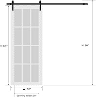 Vista 6 de SARTODOORS Puerta de granero resistente de 30 x 80 pulgadas Lucia 1299 seda blanca con espejo Juego de perchas de riel de 6.6 pies Puertas